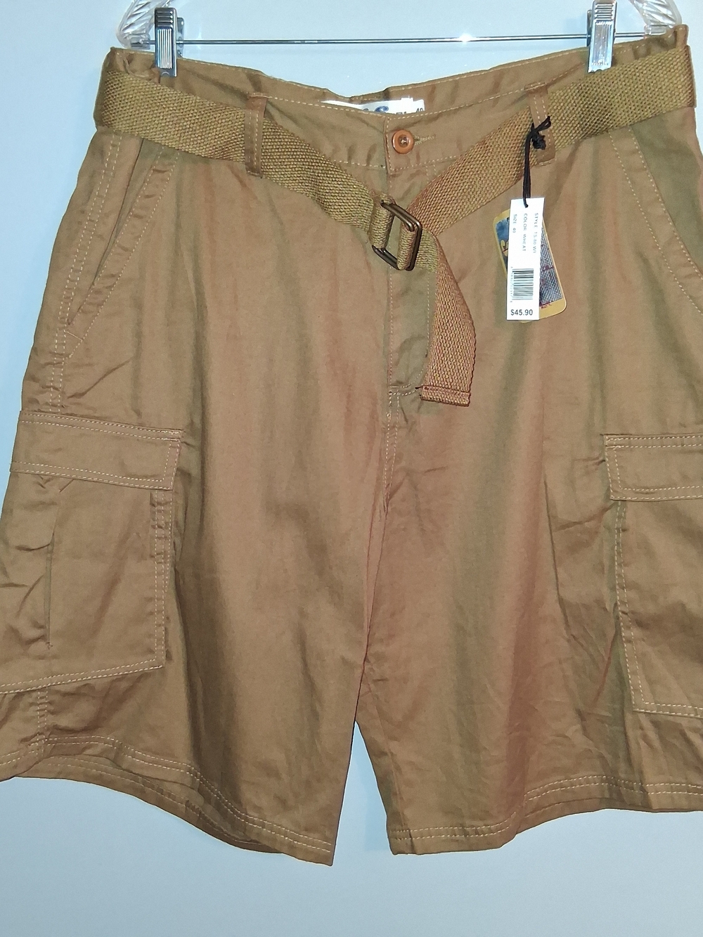 Men's Cargo Shorts with Web Belt in Tan